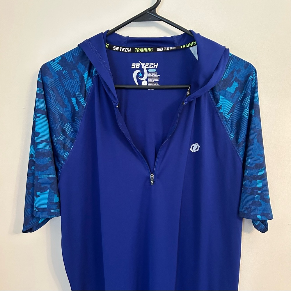 Men’s Short Sleeve‎ Quarter Zip Athletic Running Biking Shirt With Hood SB TECH